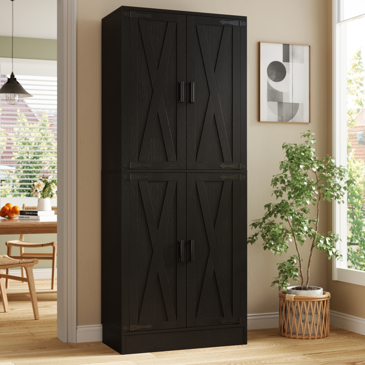 Aheaplus 71" Freestanding Kitchen Pantry Cabinet with 4 Doors, Large Storage Cupboard Drawer and Shelves