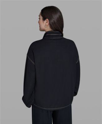 KARL LAGERFELD PARIS Plus Size Mock-Neck Zip-Front Jacket - Macy's