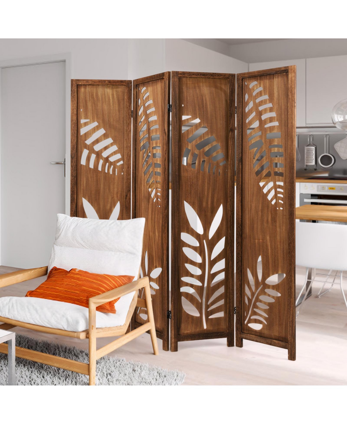 sumyeg-Foot Folding Room Divider Partition Stand with Double Action Metal Hinges