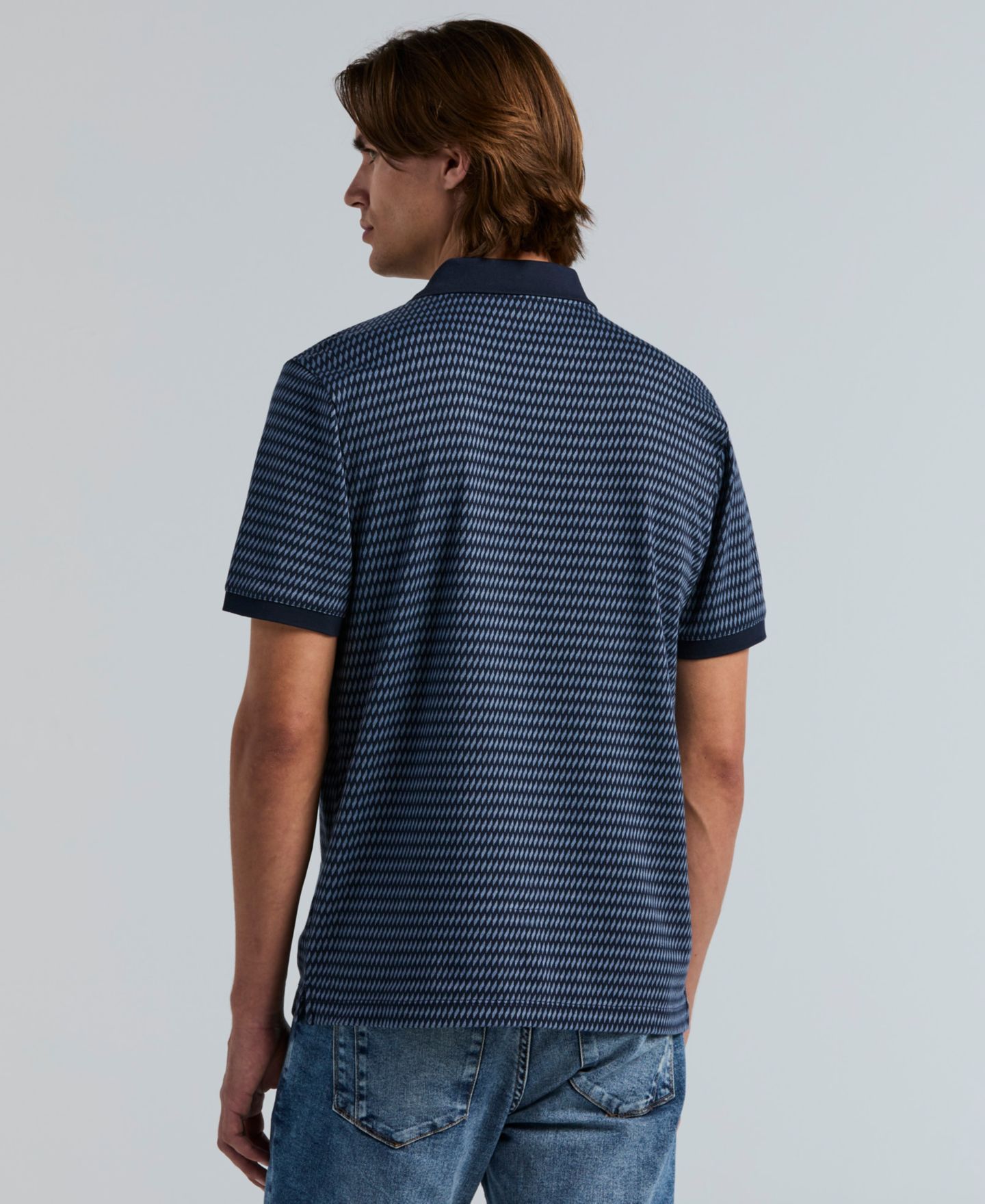 Мужское поло Perry Ellis Jacquard Cotton Stripe Polo Shirt, цвет: Тёмный сапфировый — фото 4