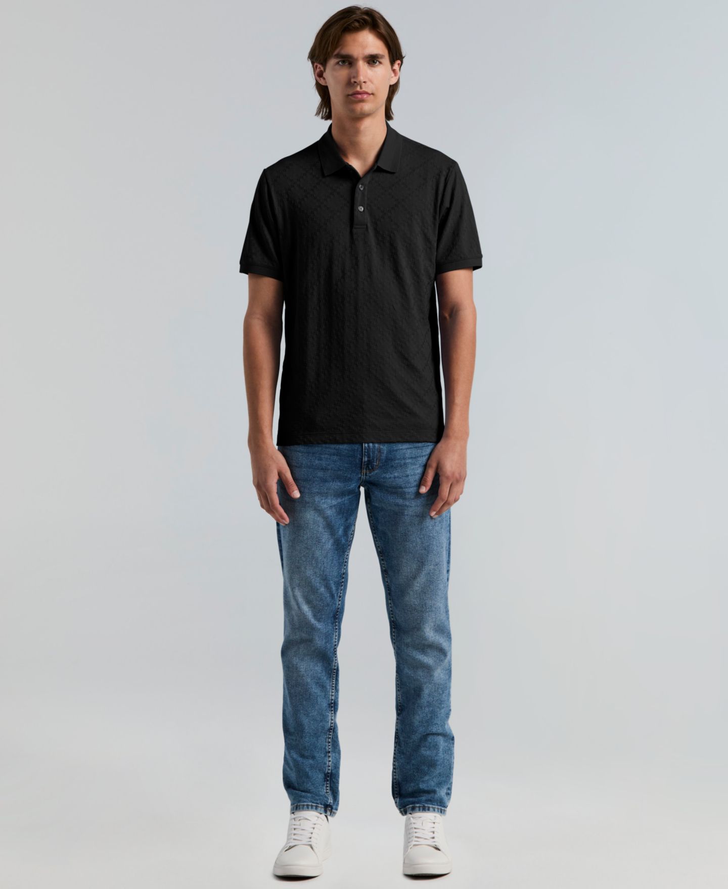 Мужское поло Perry Ellis Jacquard Geo Texture Polo Shirt, цвет: Чёрный — фото 2