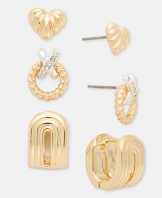 Fluted Heart, Crisscross Wreath & Textured Earrings, 3-Piece Set