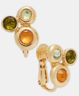 Stone Cluster Clip-On Button Earrings