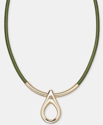 Teardrop Leather Cord Pendant Necklace, 16" + 3" extender