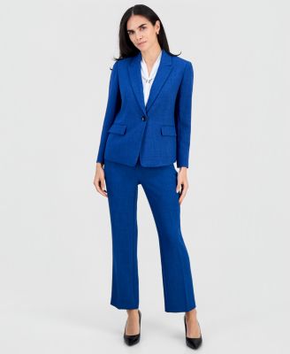 Petite Peak-Lapel One -Button Jacket, Sleeveless Neck-Tie Top & Mid-Rise Front-Pocket Trouser Pants