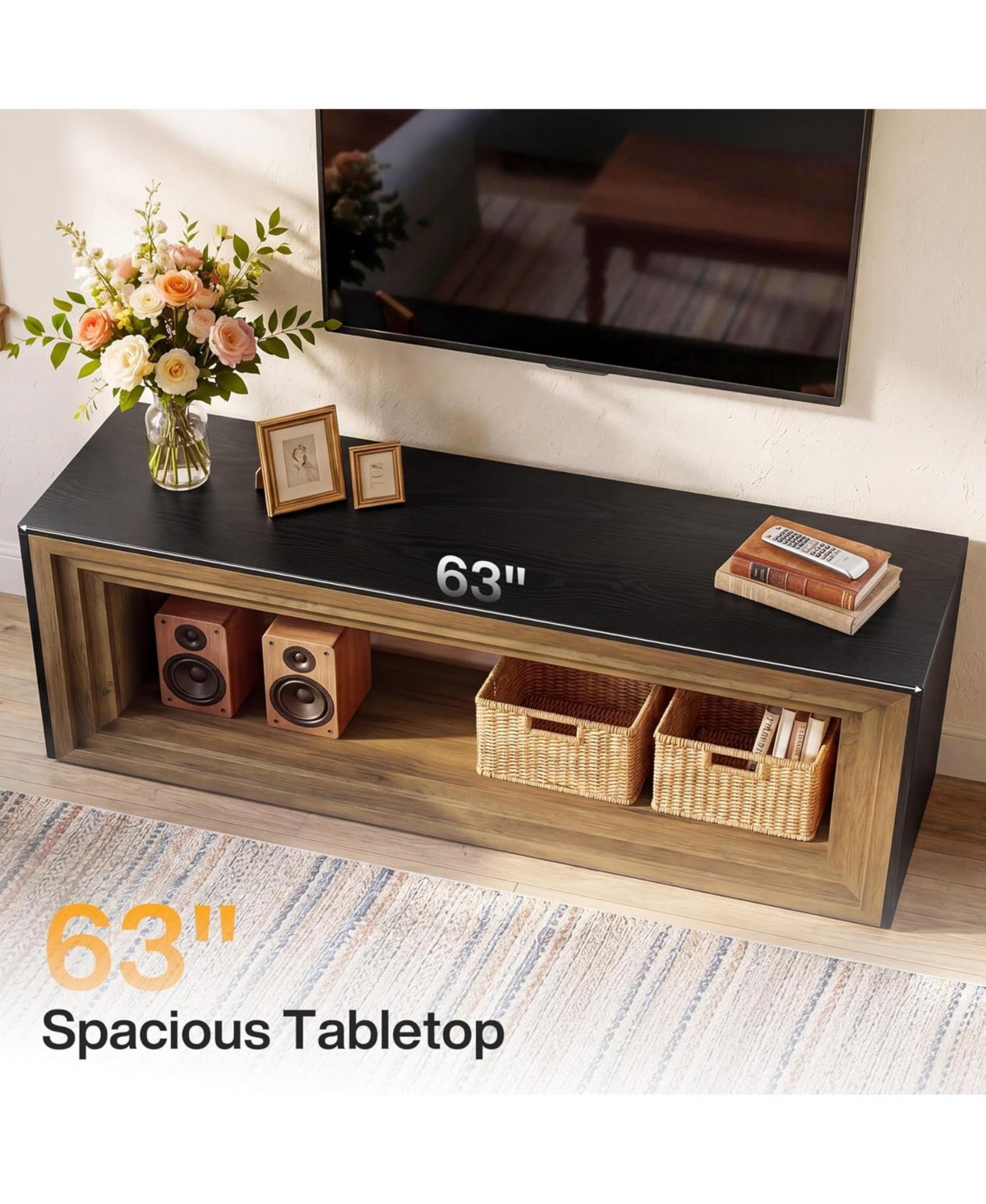 Tribesigns 2-Tier Tv Stand for 75 Inch Tv, 63" Entertainment Center with Storage Shelf, Farmhouse Media Cabinet