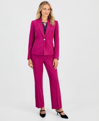 Women's Notch-Lapel Single-Breasted Jacket, Printed Pleat-Neck Sleeveless Top & Ava Straight-Leg Press-Pleat Pants