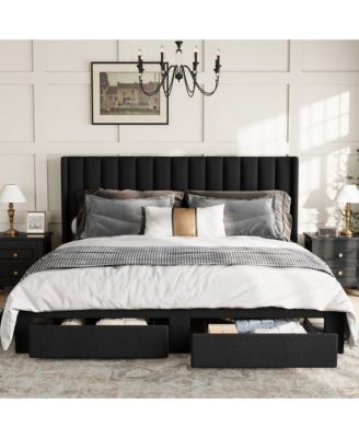 Bed Frame with 2 Storage Drawers, Velvet Upholstered Platform Bed, No Box Spring Needed, Noise Free, Easy Assembly
