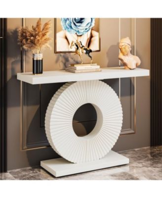 Modern Console Table with Geometric Base, Wood Entryway Table Sofa Table Narrow Long for Living Room, Entryway, Hallway