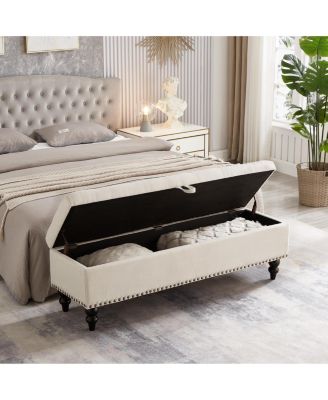 59" Fabric Button Tufted Storage Bench