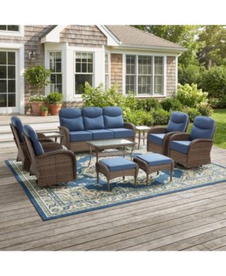 Luxury Patio Furniture Set with Thick Cushion, Outdoor Couch and High Back Swivel Rocker Patio Chairs, 10PCS Wicker Conversation Set
