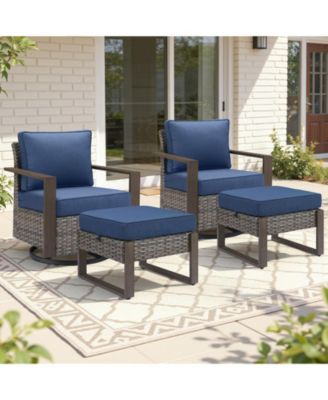 4 Pieces Patio Furniture Sets, Wicker Patio Swivel Glider Chairs Set with 2 Ottoman, Outdoor Furniture Set for Outside Porch