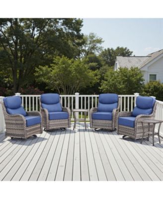 6 Pieces Outdoor Patio Furniture Sets with Rocking Swivel Chairs with Thick Cushion and Side Table