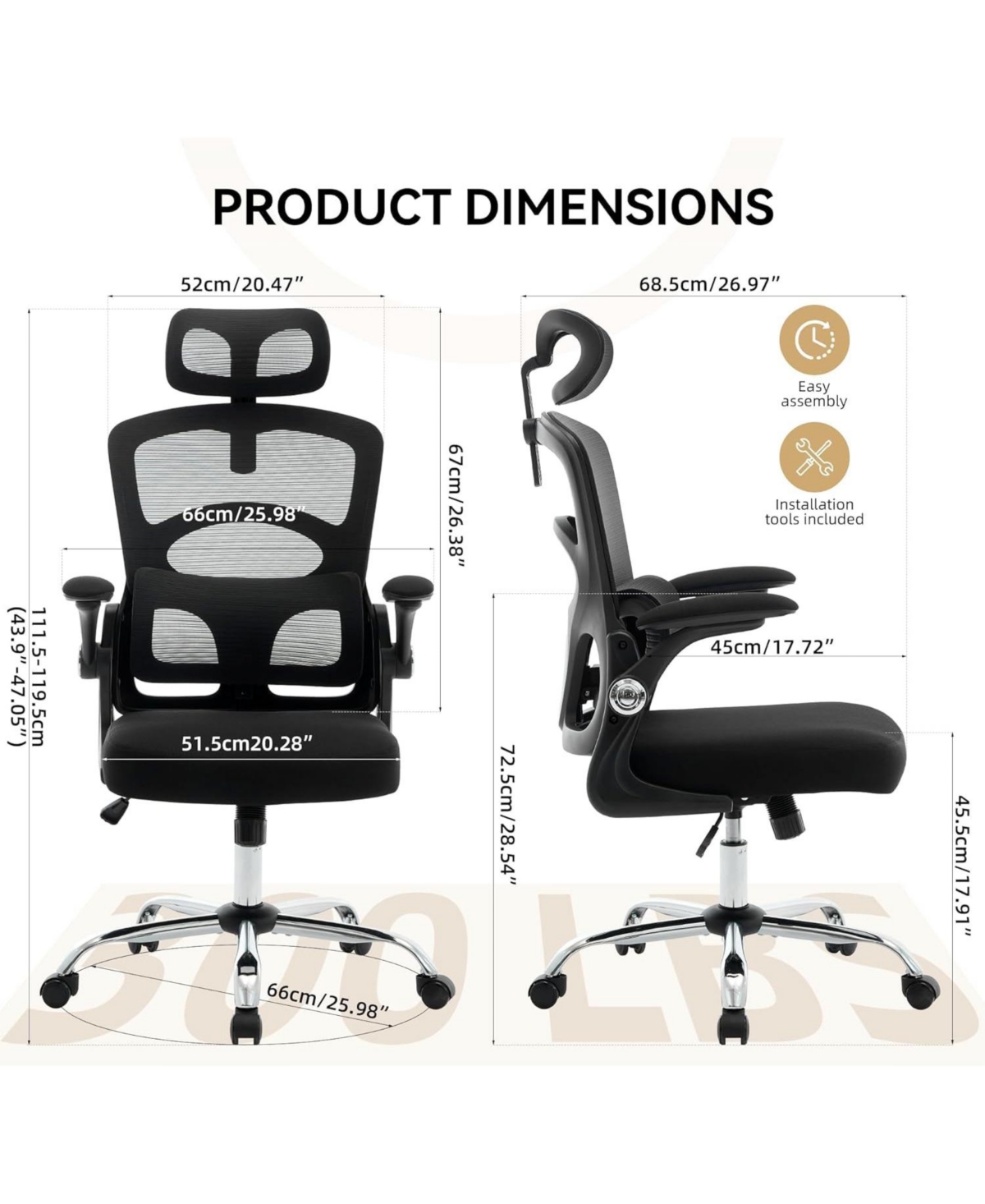 Ergonomic High-Back Mesh Office Chair Adjustable Headrest and Lumbar Support 360degree(s) Swivel Rolling Desk Chair Comfortable Computer Gaming Task