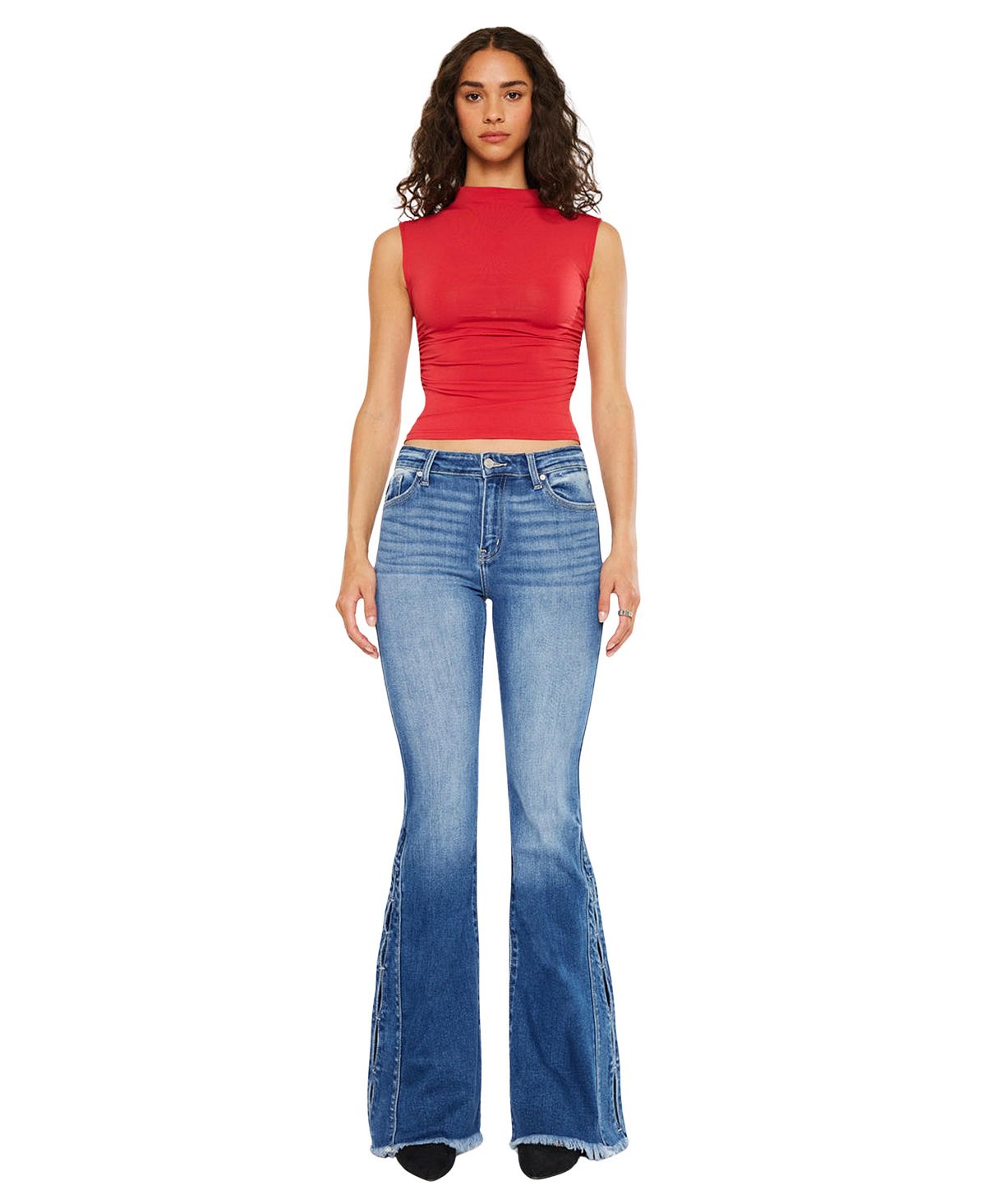 KanCan Women's Rila High Rise Flare Frayed Hem Jeans view 7 — MAYCSS fashion products