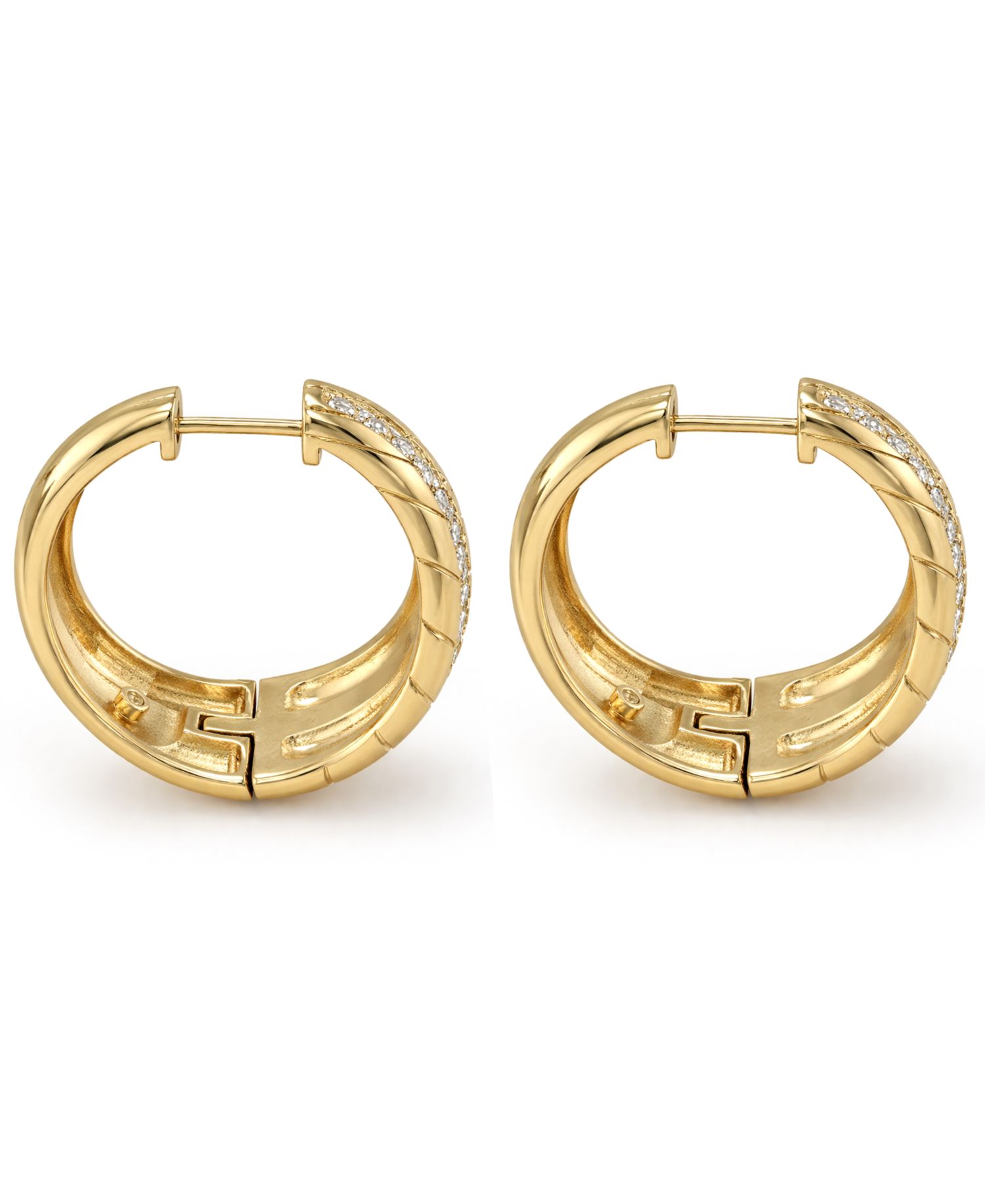 Crystal Center Graduated Hinged Hoop Earrings