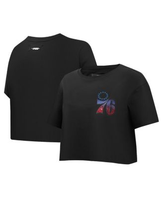 Women's Black Philadelphia 76ers Jewels Boxy Cropped T-Shirt