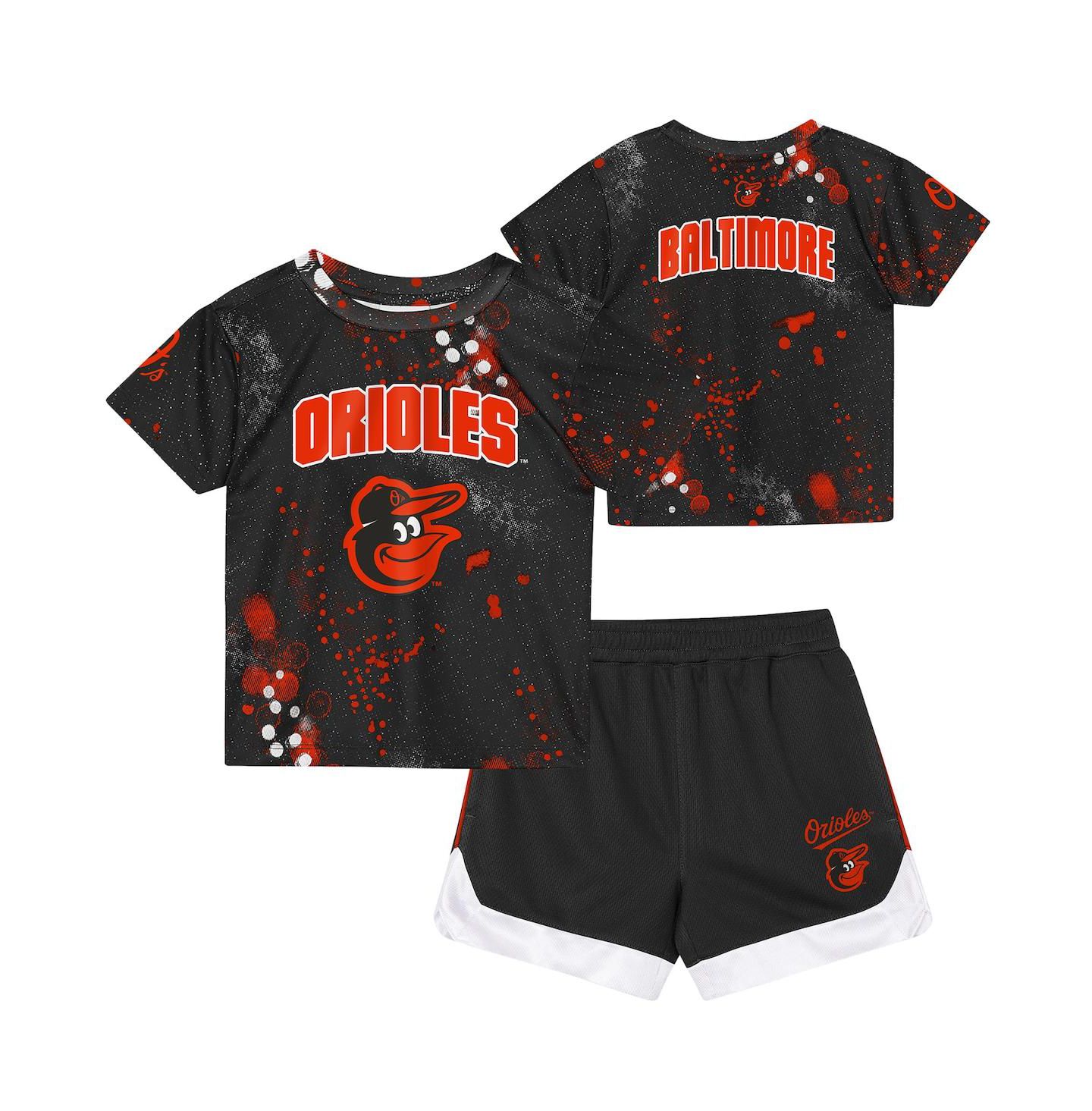 Детский комплект Outerstuff Preschool Black Baltimore Orioles Pinch Hitter Infielder T-Shirt & Shorts Set — фото 1