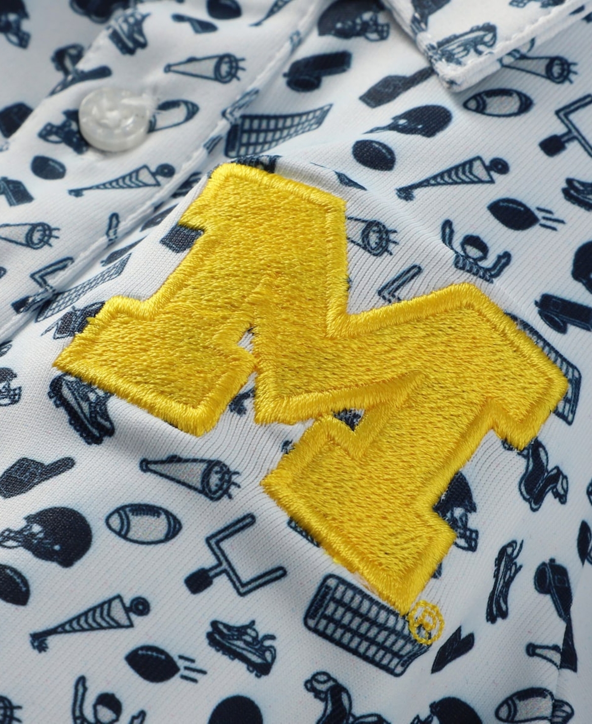 Garb Baby Boys and Girls White Michigan Wolverines Tom Allover Print Performance Polo Bodysuit