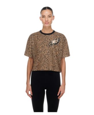 Women's Brown Philadelphia Eagles Mom Me Leopard Boxy Cropped T-Shirt