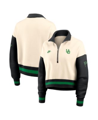 Women's Natural/Black Oregon Ducks Oversized Legacy Color Block Cropped Quarter-Zip Pullover Sweatshirt