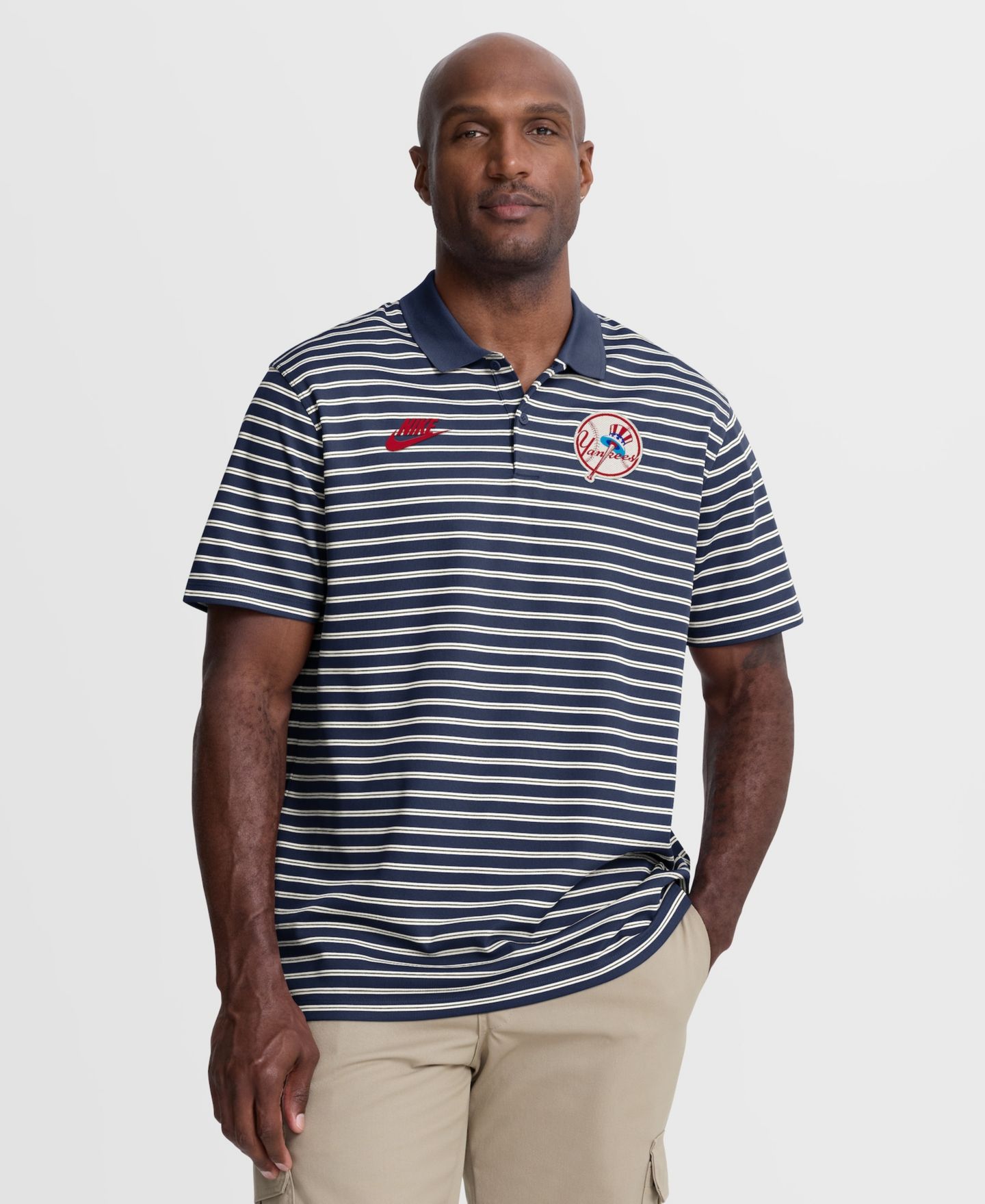Мужское поло Nike Navy New York Yankees Cooperstown Collection Dri-FIT Victory Striped Polo Shirt — фото 1