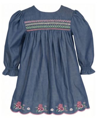 Bonnie Baby Baby Girls Long-Sleeve Embroidered Float Dress - Denim 58$