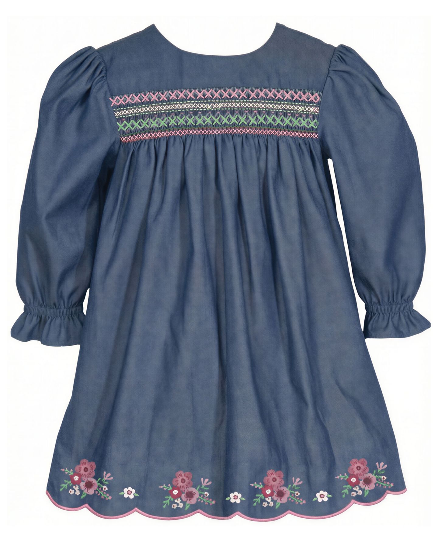 Платье Bonnie Baby Long-Sleeve Embroidered Float Dress для девочек-малышей, цвет: Джинсовый — фото 1