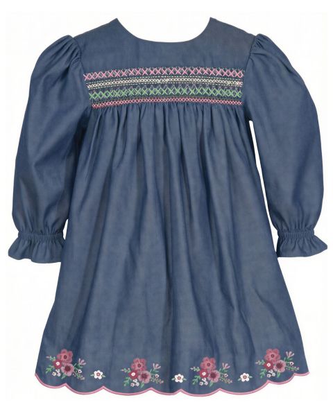 Платье Bonnie Baby Long-Sleeve Embroidered Float Dress для девочек-малышей, цвет: Джинсовый
