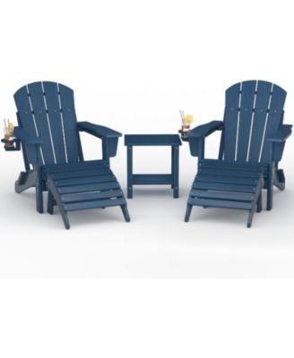 Folding Adirondack Chair Set of 5, HDPE Outdoor Patio Chair with Cup Holder, All Weather Resistent Wooden Textured for patios, Decks, Gardens