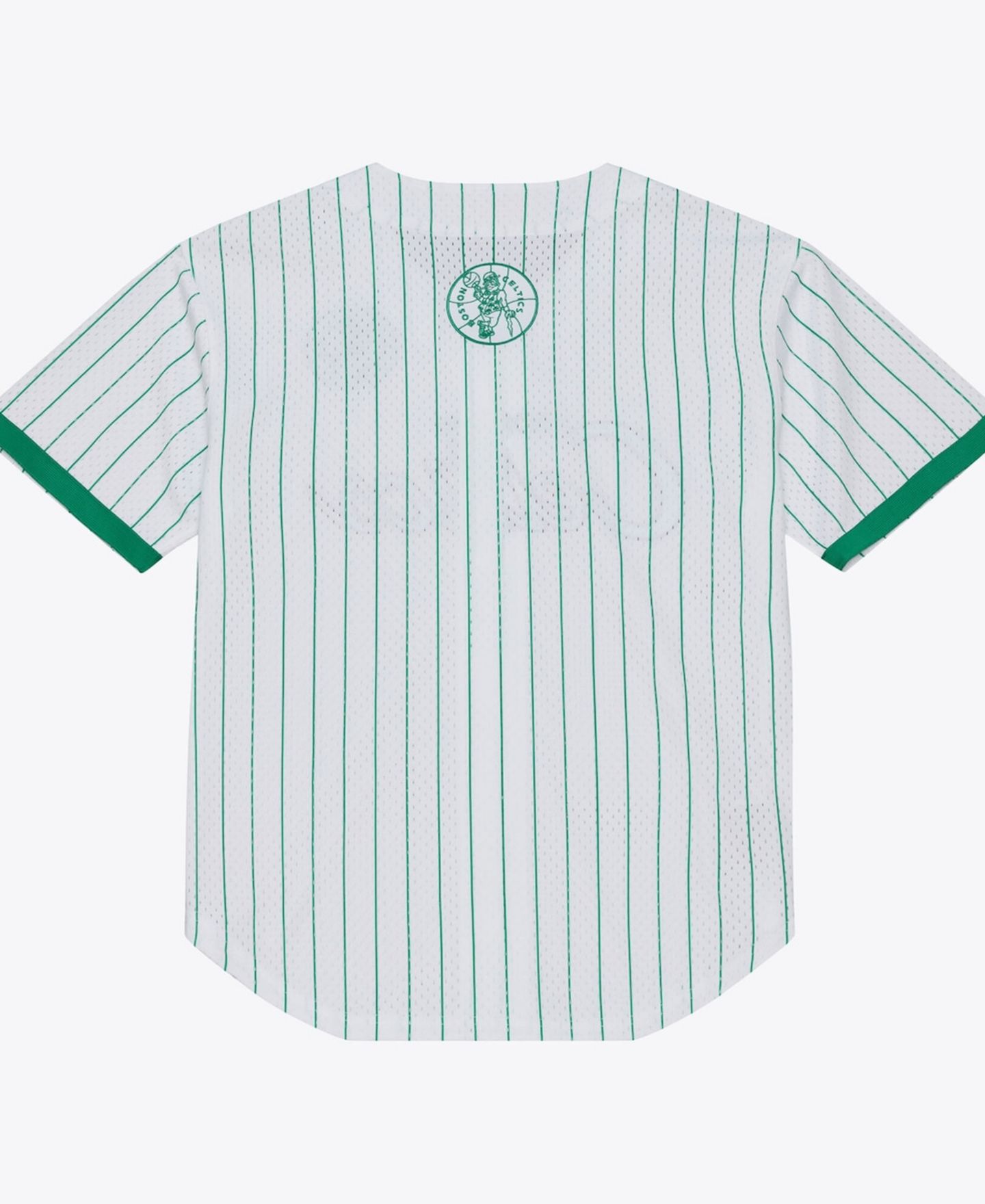 Мужской топ Mitchell & Ness White Boston Celtics Head Coach Pinstripe Mesh Full-Button Baseball Jersey — фото 2