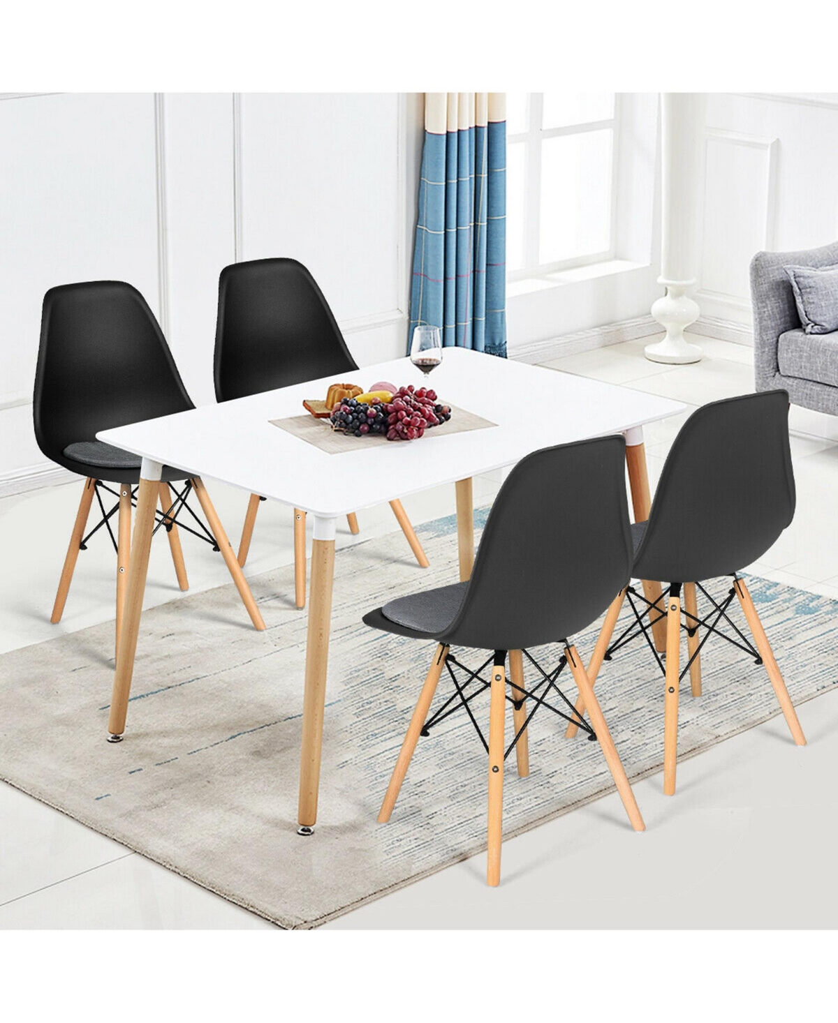 Gymax 4Piece Dining Chair Mid Century Modern Dsw Chair Furniture With Linen Cushion