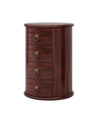 Round Wood End Table with 4 Drawers for Living Room