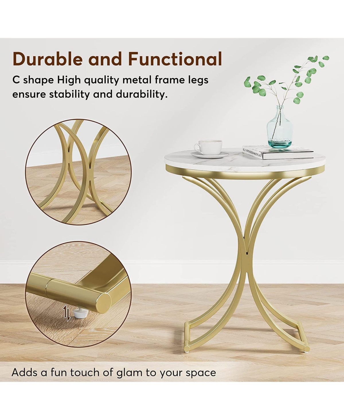 Slickblue Modern Round Accent Table with Metal Frame and Compact Size