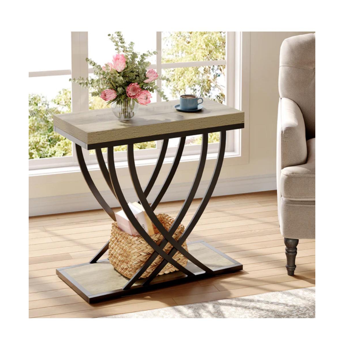 Slickblue 2-Tier Narrow End Table with Metal Frame for Living Room