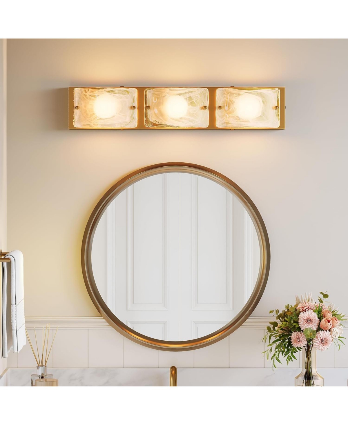 Tribesigns 3-Light Vanity Fixtures, Curved Cloud Glass Lampshades Plate, Modern Bathroom Wall Lighting Fixtures Over Mirror