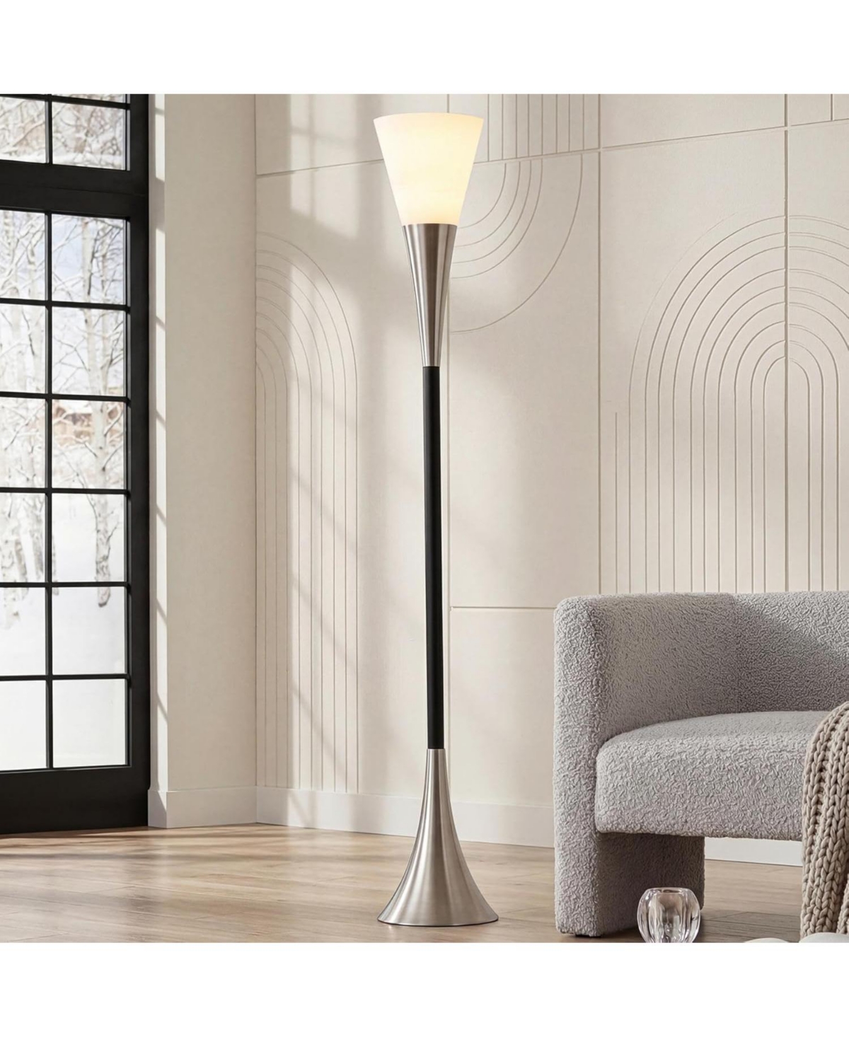 Tribesigns 72.8" Farmhouse Floor Lamp with Sandblasted Glass Lampshade, Tall Standing Floor Lamp with Foot Pedal Switch