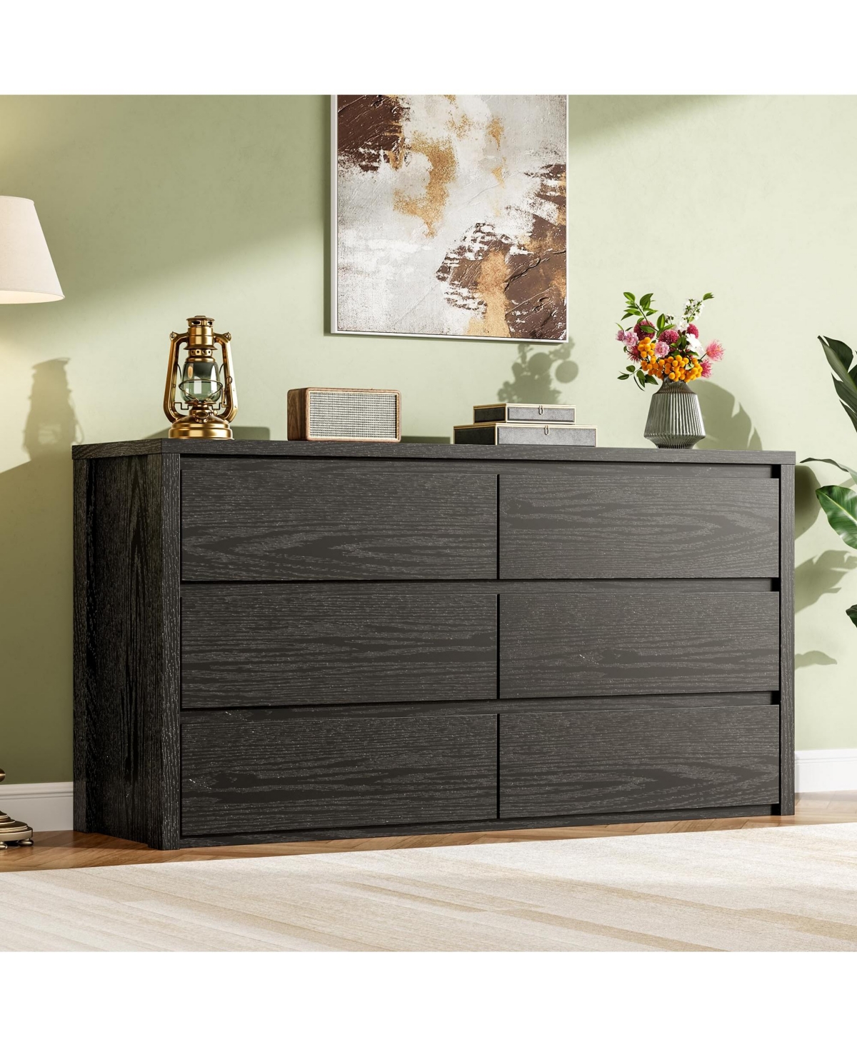 homfan Modern Handle-Free 6 Drawer Dresser for Bedroom - Wide Wooden Chest of Drawers Spacious Storage Cabinet Living Room, Hallway, Entryway