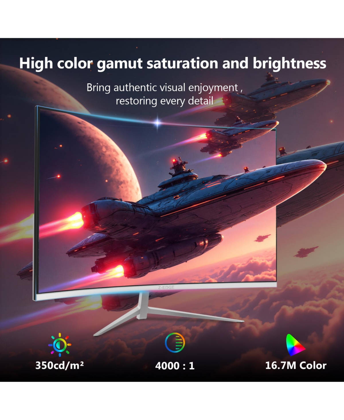 Z-edge UG27P- 27 inch 1080P Full Hd 1920 x 1080 280 Hz 1 ms Curved Gaming Monitor, Hdmi x 1, Dp x 1
