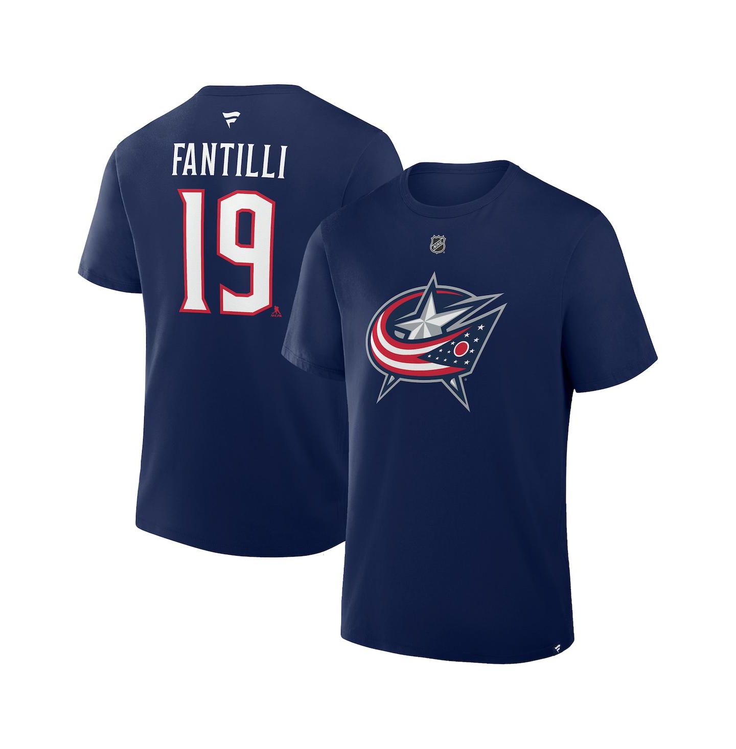 Мужские куртки Fanatics Adam Fantilli Navy Columbus Blue Jackets Authentic Stack Name & Number T-Shirt — фото 1