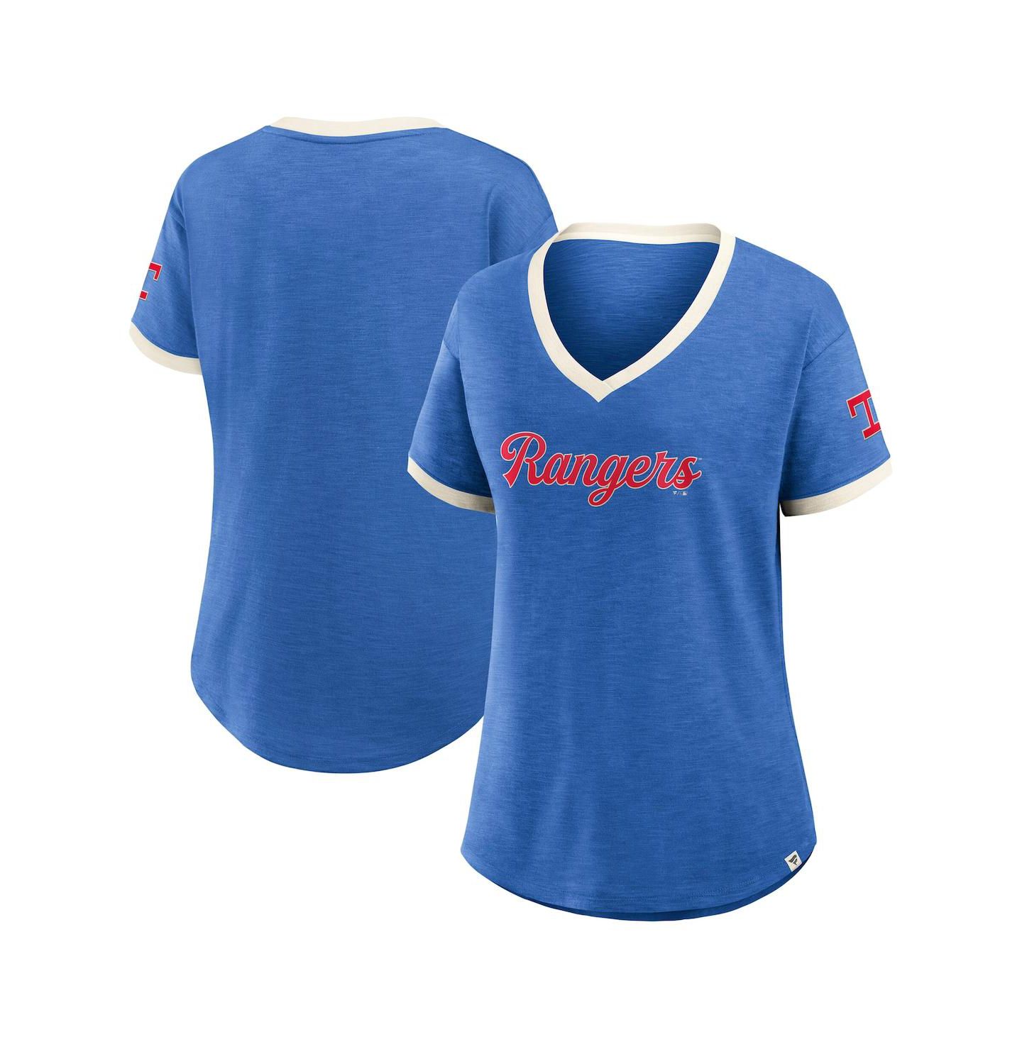 Женский топ Fanatics Royal Texas Rangers Relaxed Fit Vintage Play Slub V-Neck Fashion — фото 1