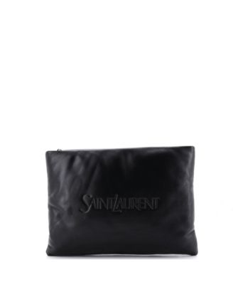 Large Logo Puffy Pouch Embossed Leather