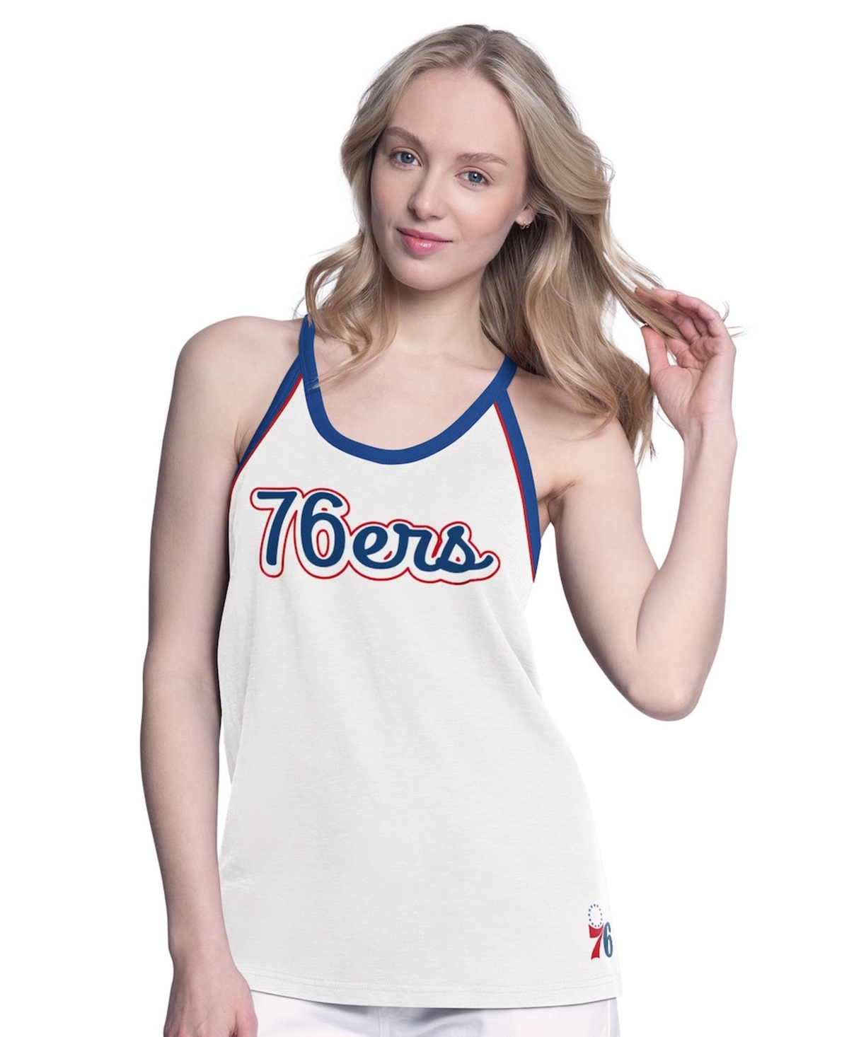 G-iii 4Her by Carl Banks Women's White Philadelphia 76ers Curveball Racerback Scoop Neck Slub Tank Top