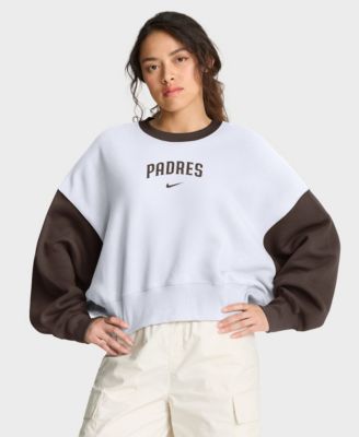 Women's White/Brown San Diego Padres Oversized High Hip Fleece Sweatshirt