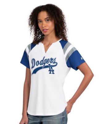 Women's White Los Angeles Dodgers Game On Notch Neck Raglan T-Shirt