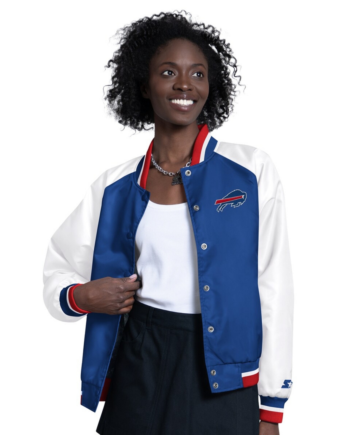 Starter Women's Royal/White Buffalo Bills Raglan Blitz Full-Snap Varsity Jacket