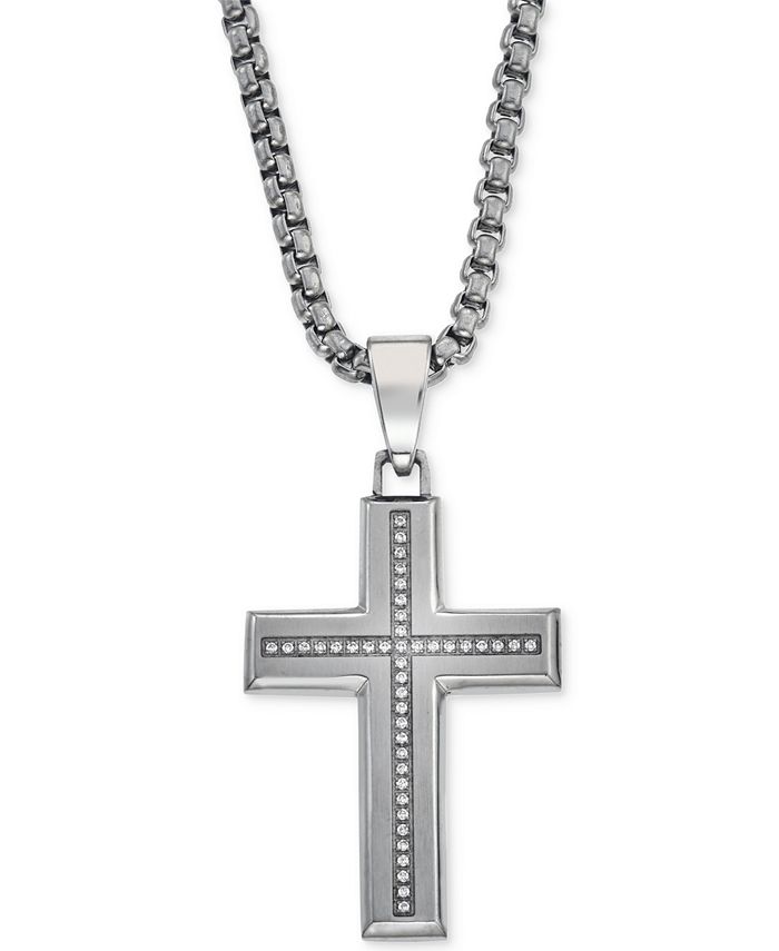 Esquire Men's Jewelry Diamond Cross Pendant Necklace (1/6 ct. t.w ...