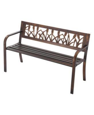 50" Antique Bronze Outdoor Metal Bench with PVC Floral Backrest