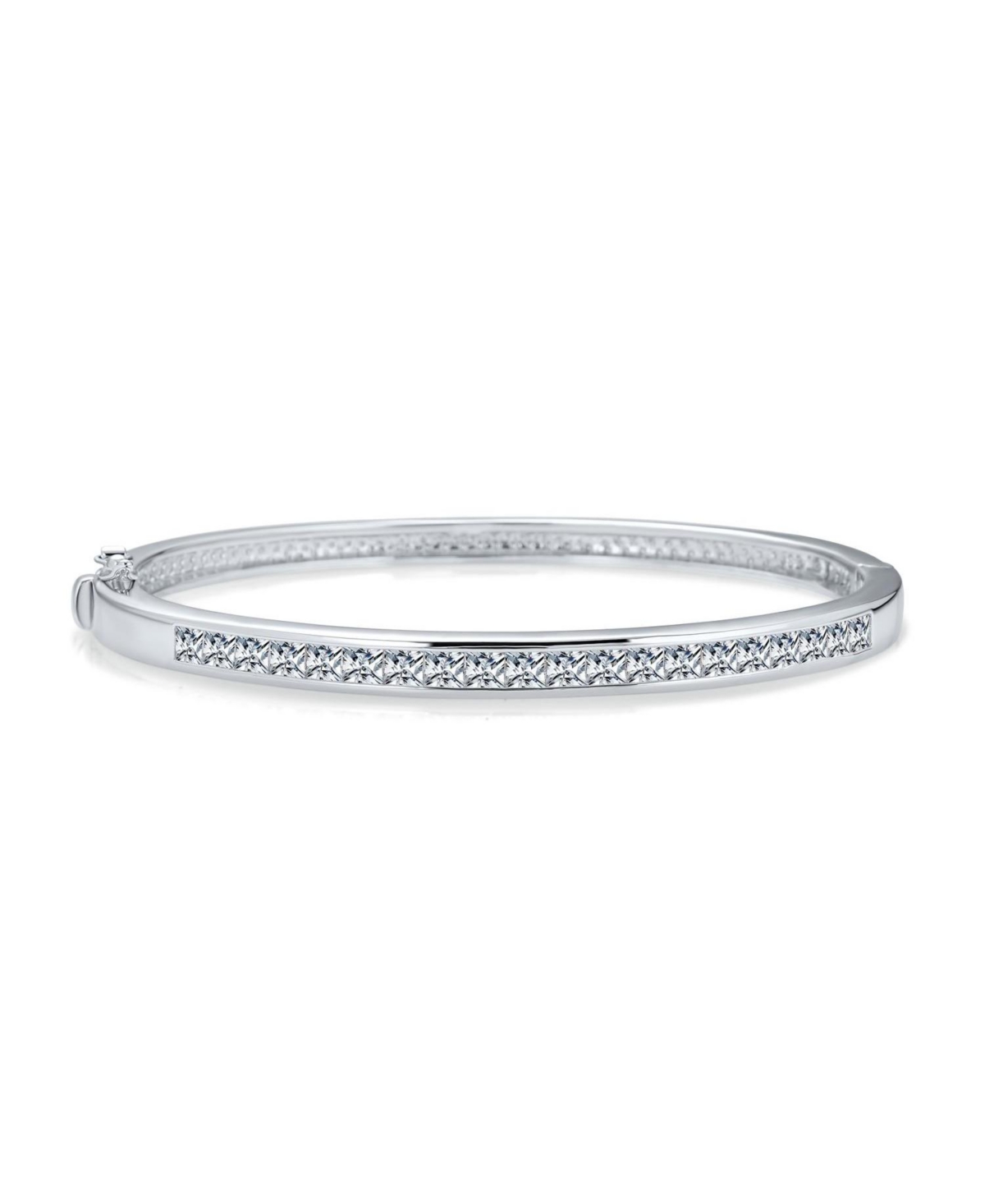 Bling Jewelry Cubic Zirconia Channel Set Princess Cut Cz Eternity Tennis Stackable Bangle Bracelet Fits 7-7.5 inch