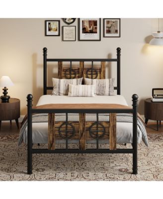 Durable Metal Platform Bed Frame with Retro Circular Design, Headboard and Footboard Included, Underbed Storage Space, Quiet Structure